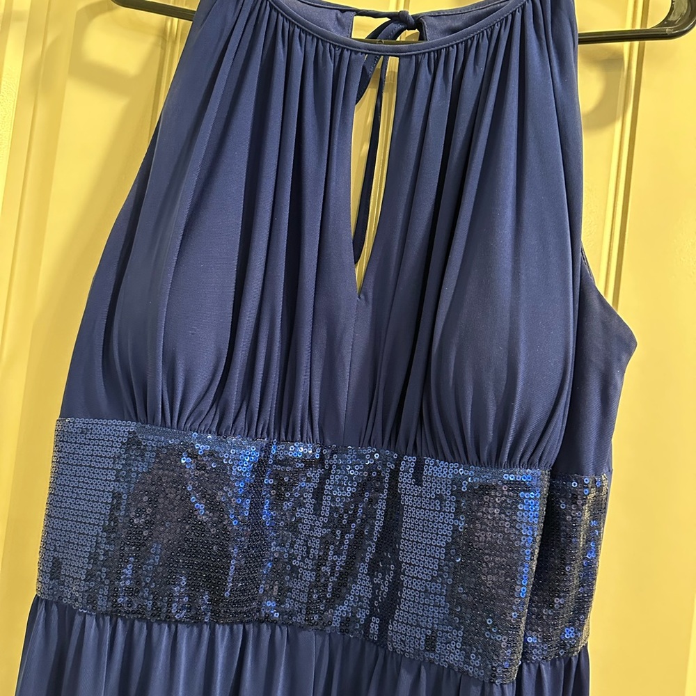 Navy blue dress long. Worn once to an event.